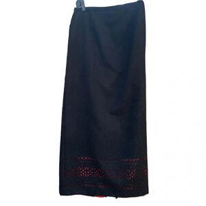 Urban Works women's BLACK maxi skirt Size 12  w/ Red lining/cutout